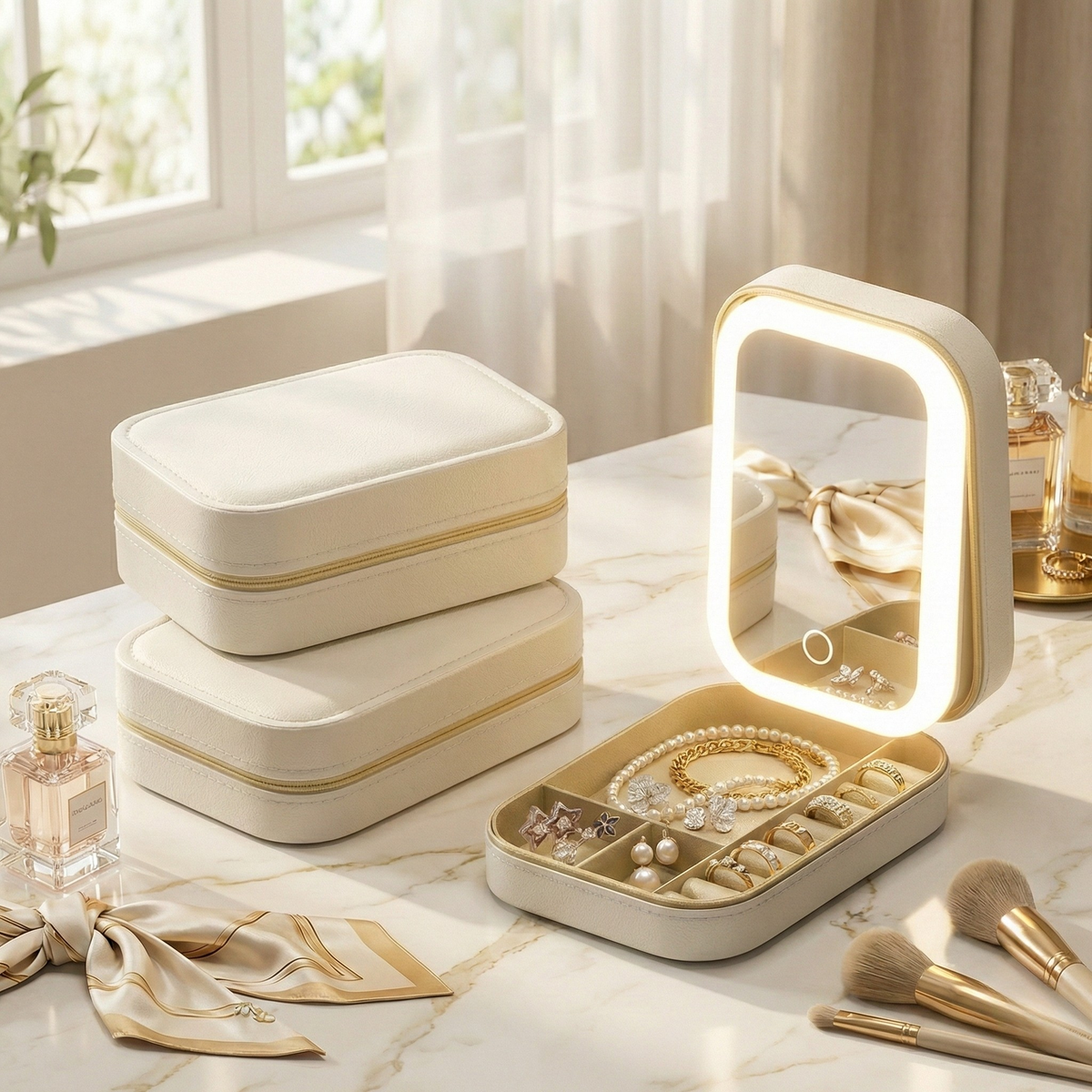 White Jewelry Box with LED Mirror